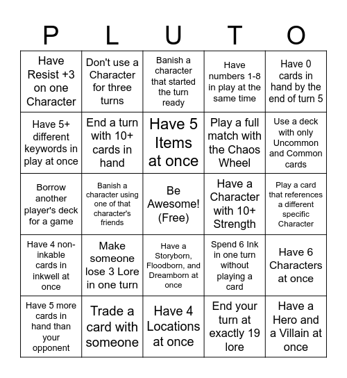 Lorcana RoJ list 1 Bingo Card