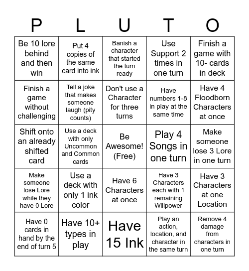 Lorcana RoJ list 2 Bingo Card