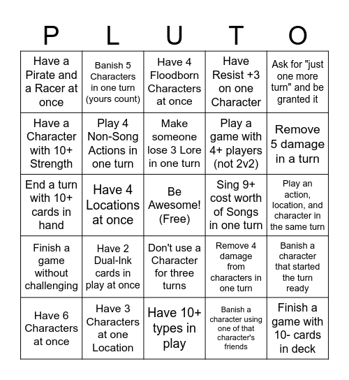 Lorcana RoJ list 3 Bingo Card