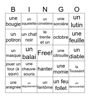 Joyeuse Halloween! Bingo Card