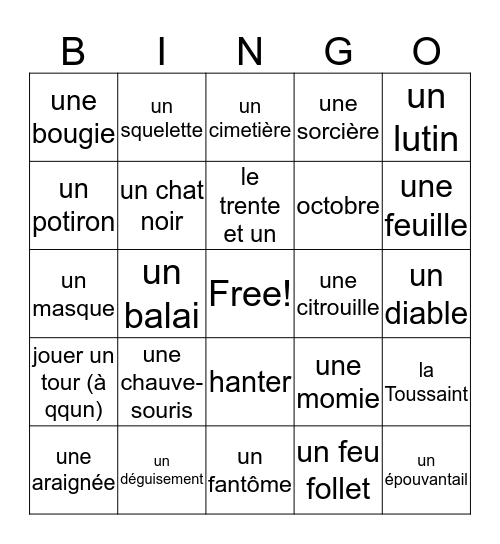 Joyeuse Halloween! Bingo Card