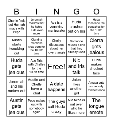 Love Island Bingo Card