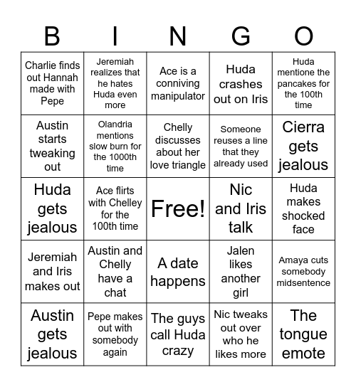 Love Island Bingo Card