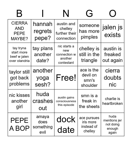 love island s7 ep12 bingo Card