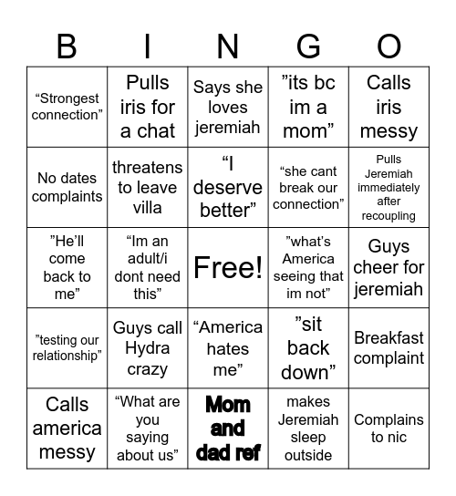 #escapefromhuda Bingo Card