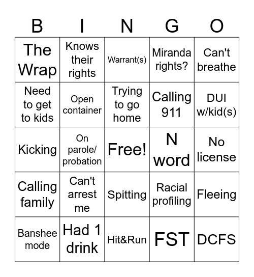 Bodycam Bingo Card