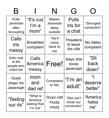 Love Island Bingo! (Huda Bingo Card