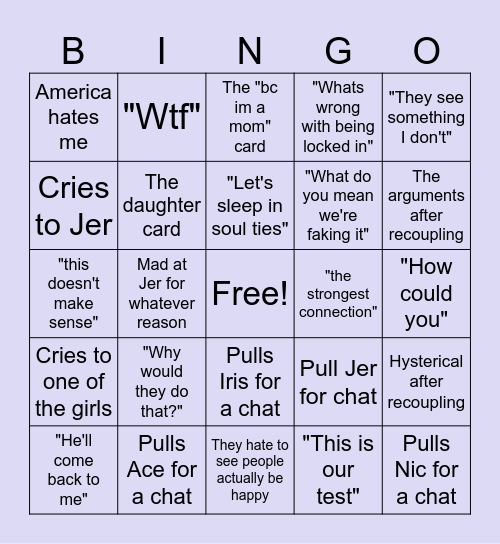 Huda Love Island Bingo Card
