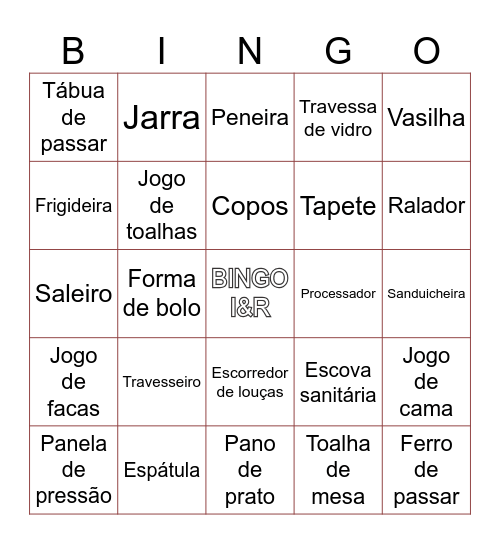 Chá de casa nova - I&R Bingo Card