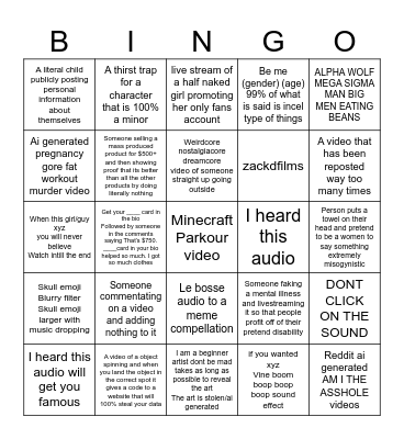 Specific youtube shorts bingo card Bingo Card