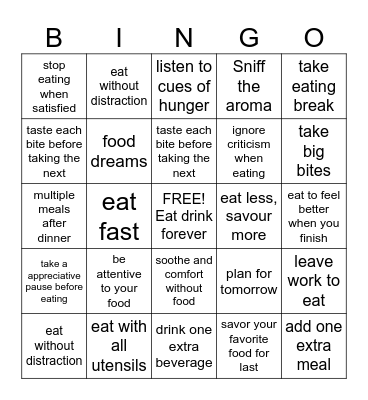 Eating Bingo Card