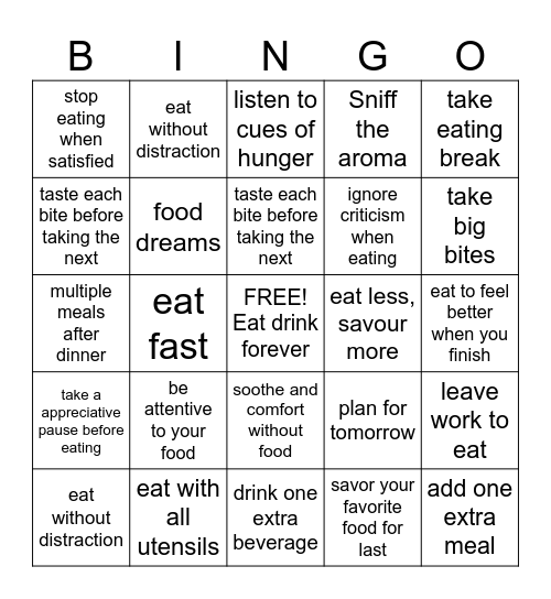 Eating Bingo Card