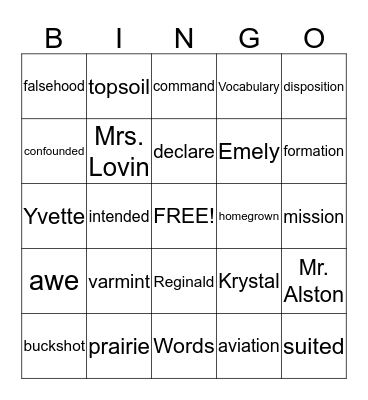 April Vocabulary Bingo Card