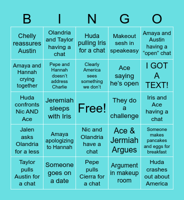 Love Island Bingo Card