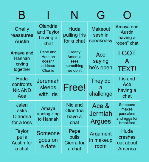 Love Island Bingo Card