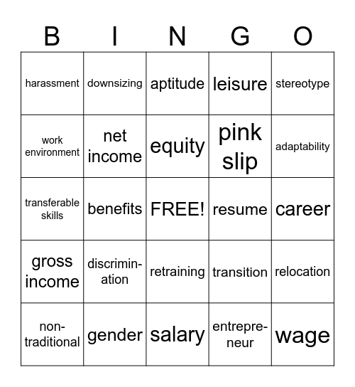 Careers Bingo Card