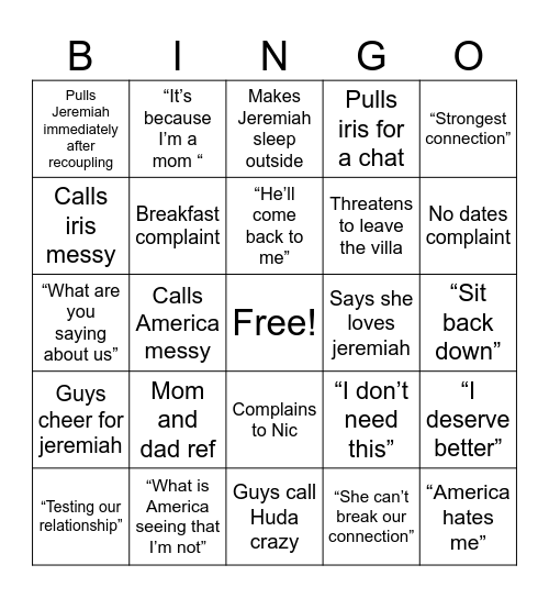 #freejeremiah Bingo Card