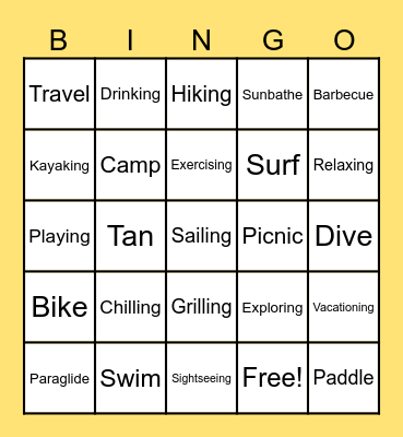 Summer Verbs Bingo Card