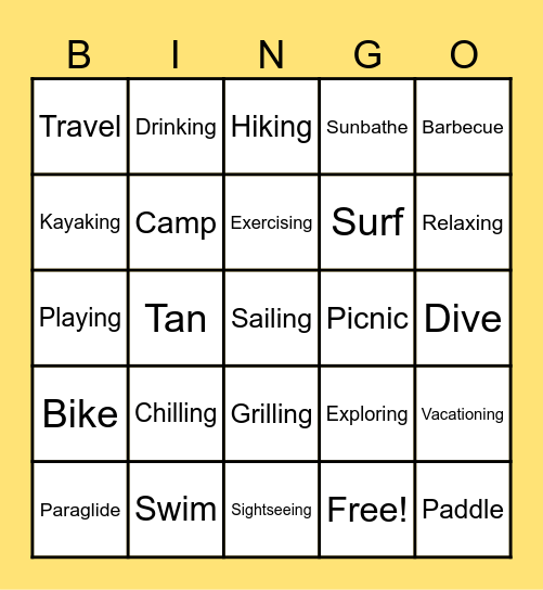 Summer Verbs Bingo Card