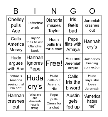 Love Island Bingo Card