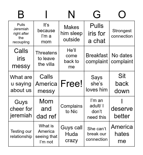 #freeJeremiah Bingo Card
