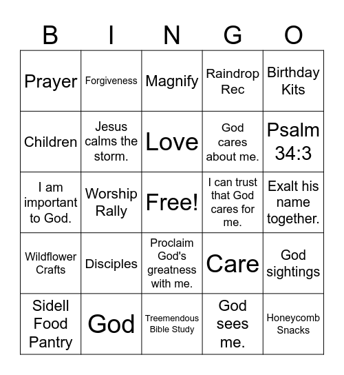 Magnify VBS Bingo Card