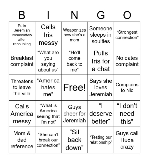 huda crashout Bingo Card