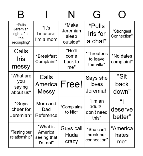 Huda Crash Out Card Bingo Card