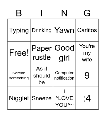 Kenny McCormick Noises Bingo Card