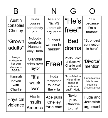 Episode 13 Love island Bingo Card