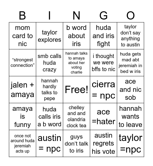love island s7 ep 12 Bingo Card