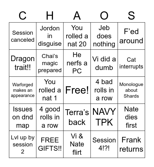 DND Bingo Card