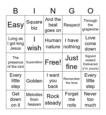 Goldwire Musical Bingo Card
