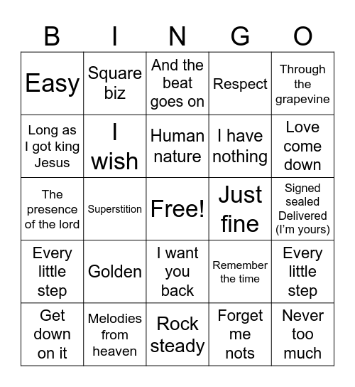 Goldwire Musical Bingo Card
