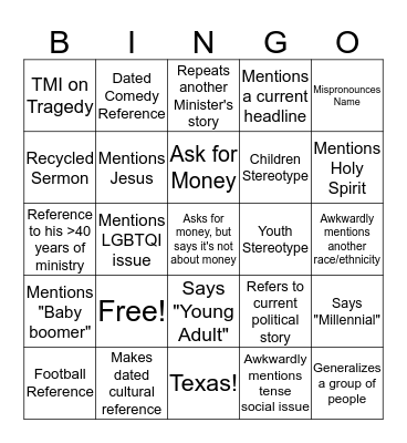 Sermon Bingo Card