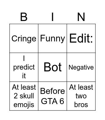 Yt shorts comment bingo Card