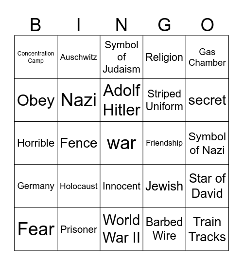 The Boy in the Striped Pajamas Bingo Card
