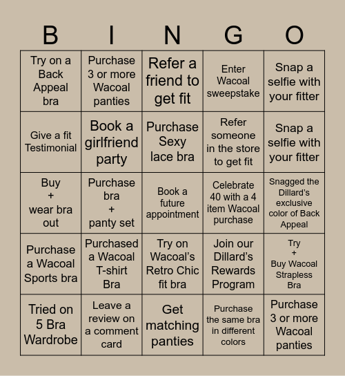 Fit Me Fabulous Bingo Card