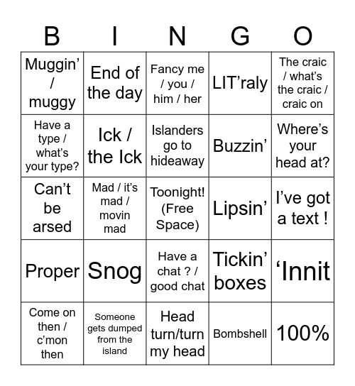 Love Island BINGO v2 Bingo Card
