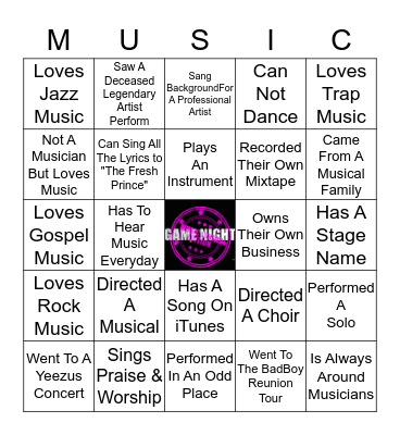 MUSIC LOVERS BINGO Card