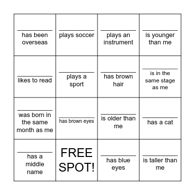 Name Bingo Card
