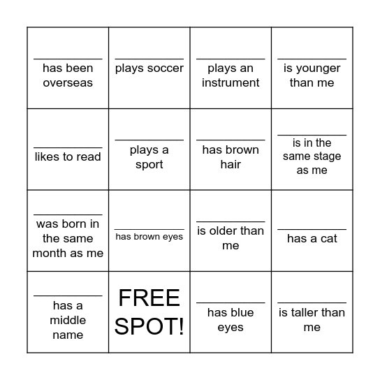 Name Bingo Card