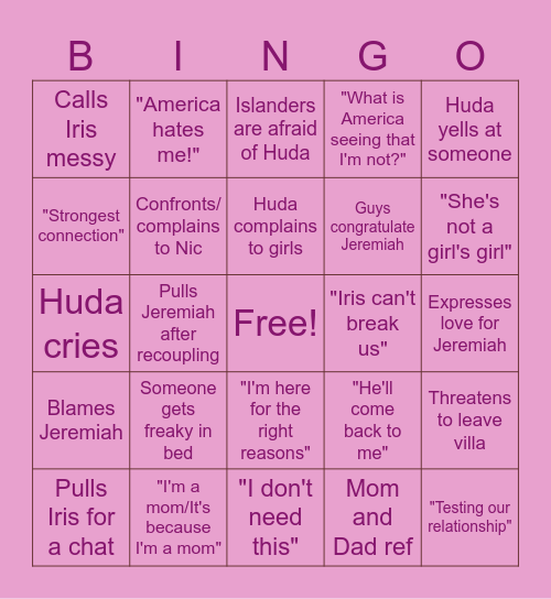 Love island Bingo Card