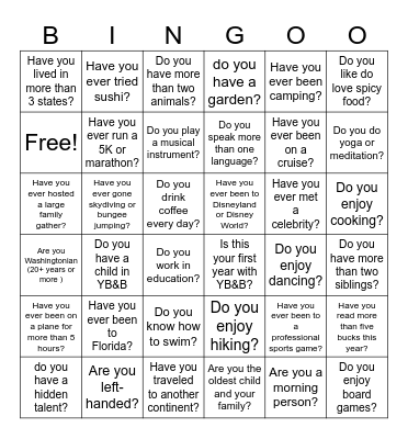 💚Get To Know You Bingo💛 Bingo Card
