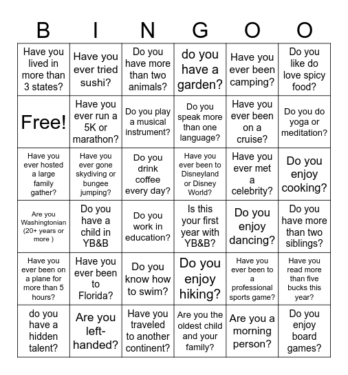 💚Get To Know You Bingo💛 Bingo Card