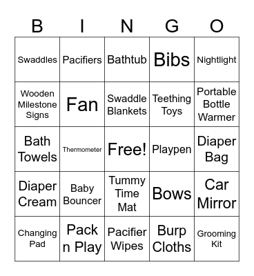 Baby Shower Bingo Card