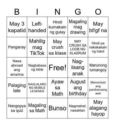 Getting to know Human BINGO Card