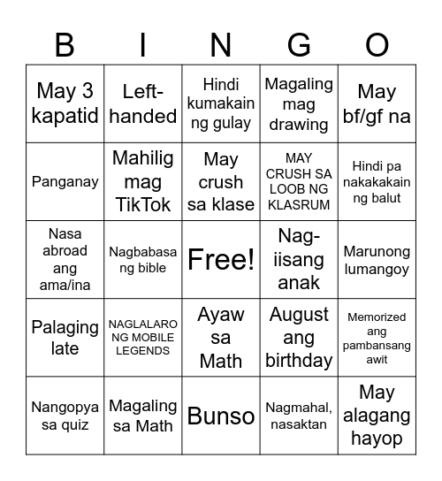 Getting to know Human BINGO Card