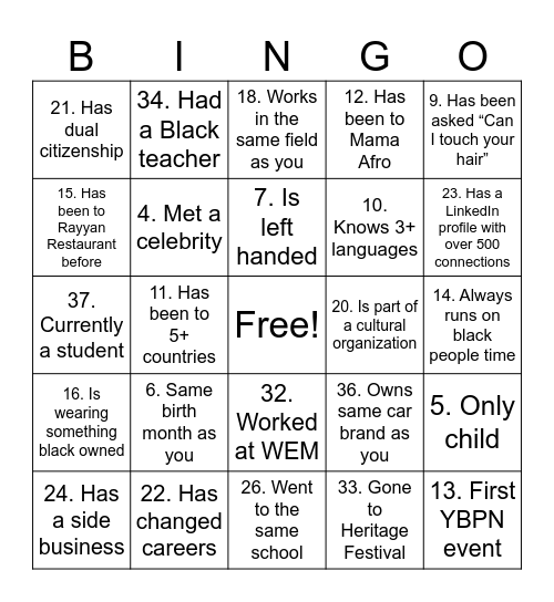 Untitled Bingo Card