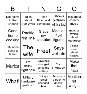 Blake Bingo Card
